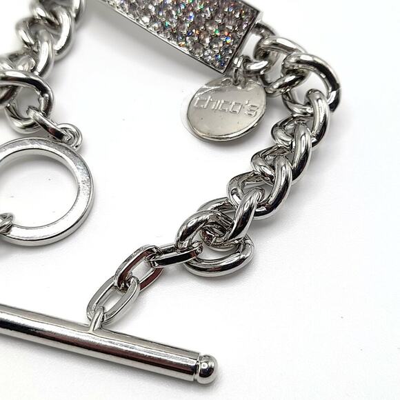 Chico's Pave Rhinestone Silver I.D. Style Bracelet, Toggle Clasp, 8 1/2 Inches - Picture 9 of 9